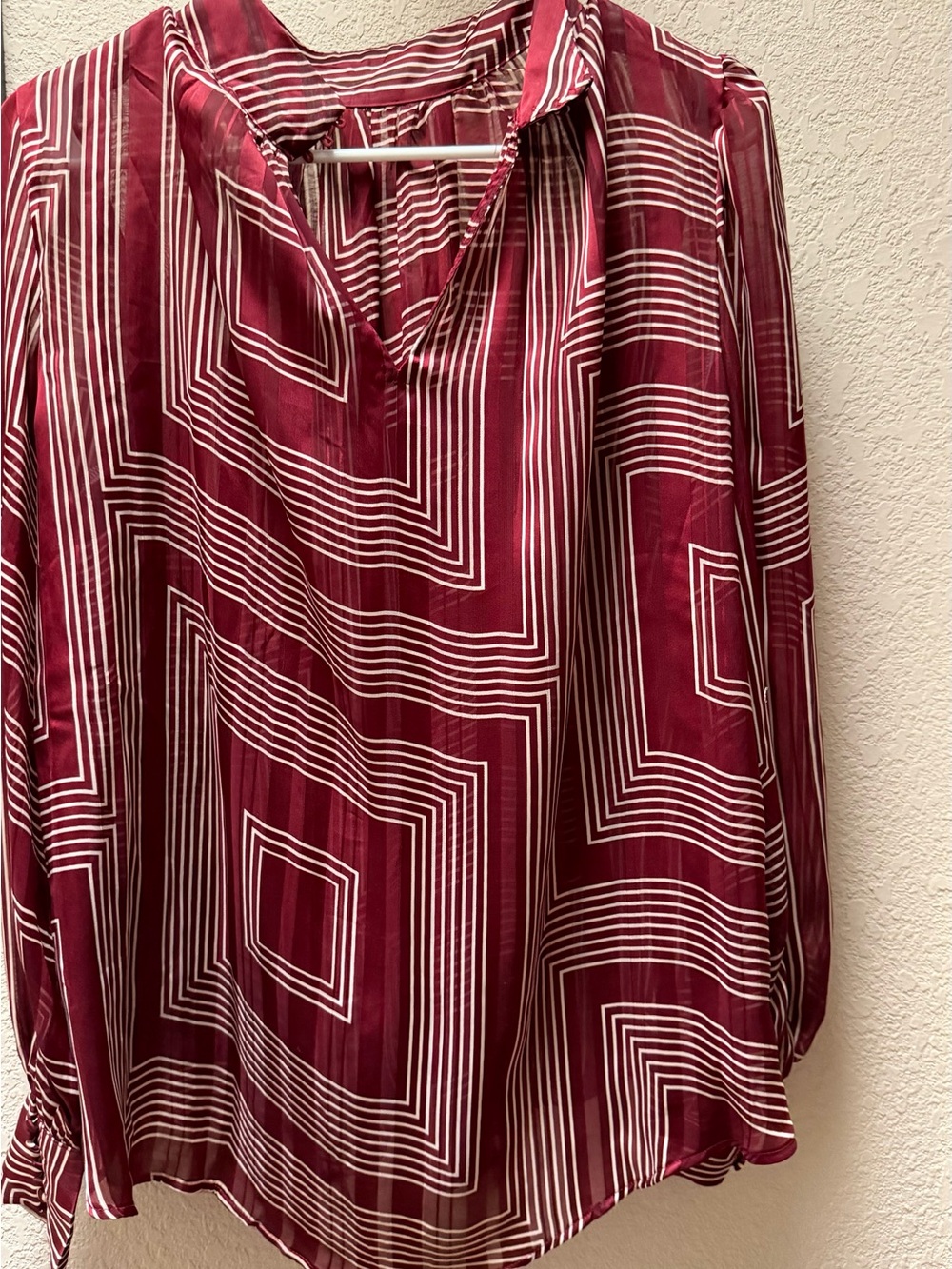 H&M Maroon Geometric Print Long-Sleeve Blouse